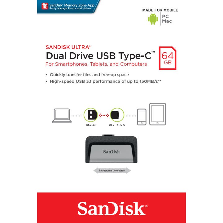 Flashdisk Sandisk OTG Ultra Dual Drive USB Type C 64GB Resmi Original