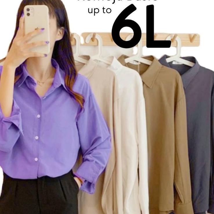 Terbaik.. KEMEJA PUTIH POLOS  WANITA LENGAN PANJANG OVERSIZE JUMBO LD 140
