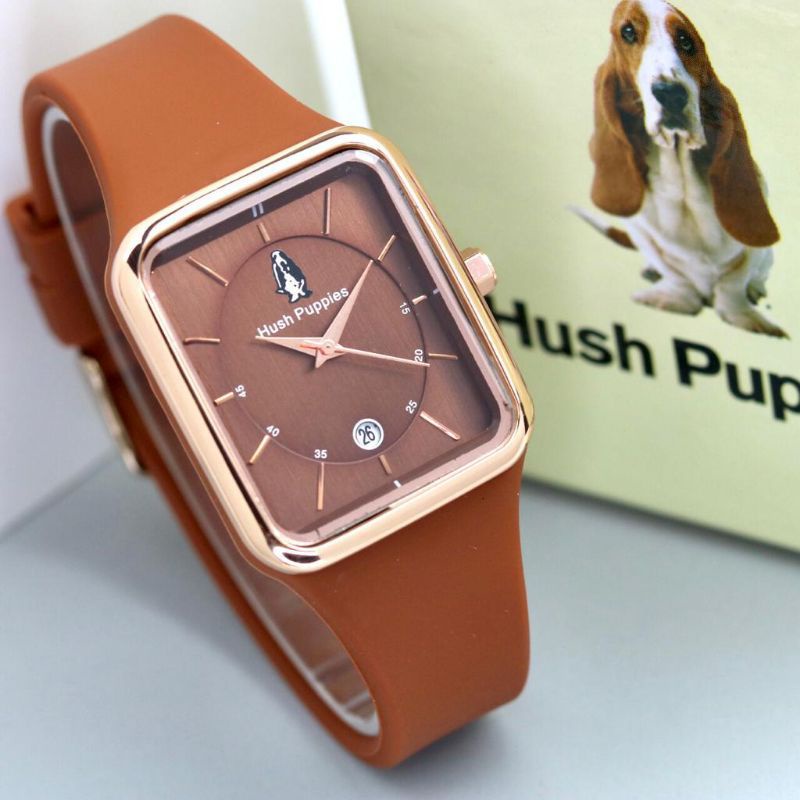 (Cod)Jam Tangan Wanita Hushpuppies Detik varisi Kota Tanggal Aktif  New Strap Karet(Dikirim Jakarta)