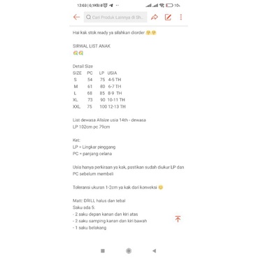 (Promo) Sirwal List anak remaja dewasa terlaris