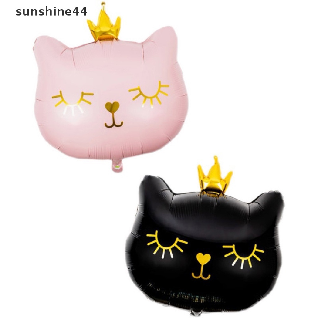 Sunshine Balon Foil Bentuk Kartun Kucing + Mahkota Untuk Dekorasi Pesta Ulang Tahun Anak