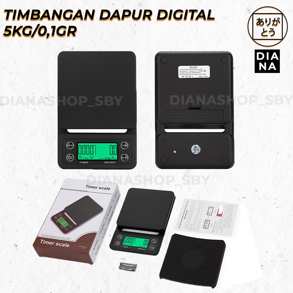 Timbangan Kopi Digital V60 Timer 5KG/0.1GR Drip Coffee Scale Kue Roti Baking