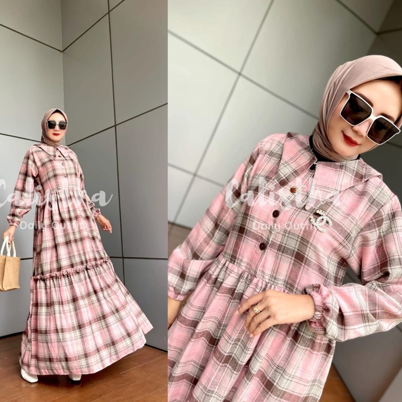 tasya dress calista premium.gamis flanel.gaun,dress kotak2,gamis motif kotak2flanel