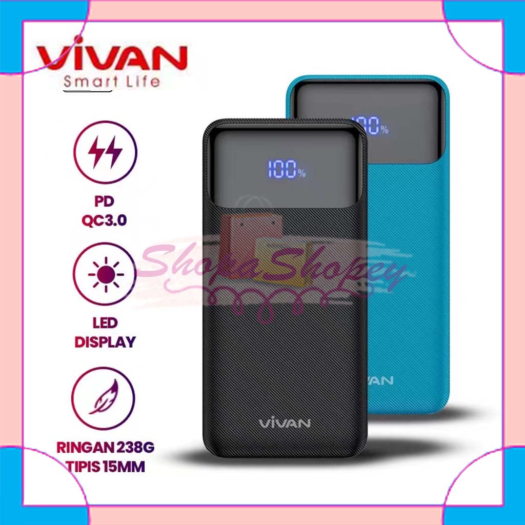 Powerbank VIVAN VPB-X10 Real Capacity 10000Mah PD QC3.0A 20W ORIGINAL Fast Charging Dual Port Input Output TYPE C &amp; MICRO USB