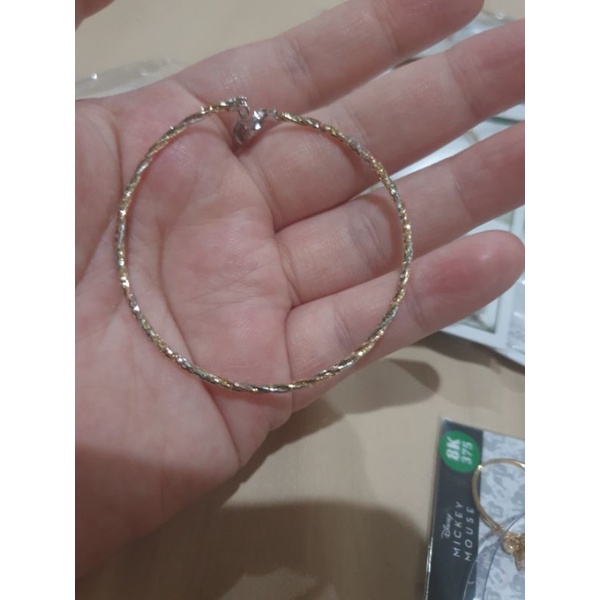 Gelang bangle rantai kawat bulat kombinasi putih emas asli putih mas 375 rose gold