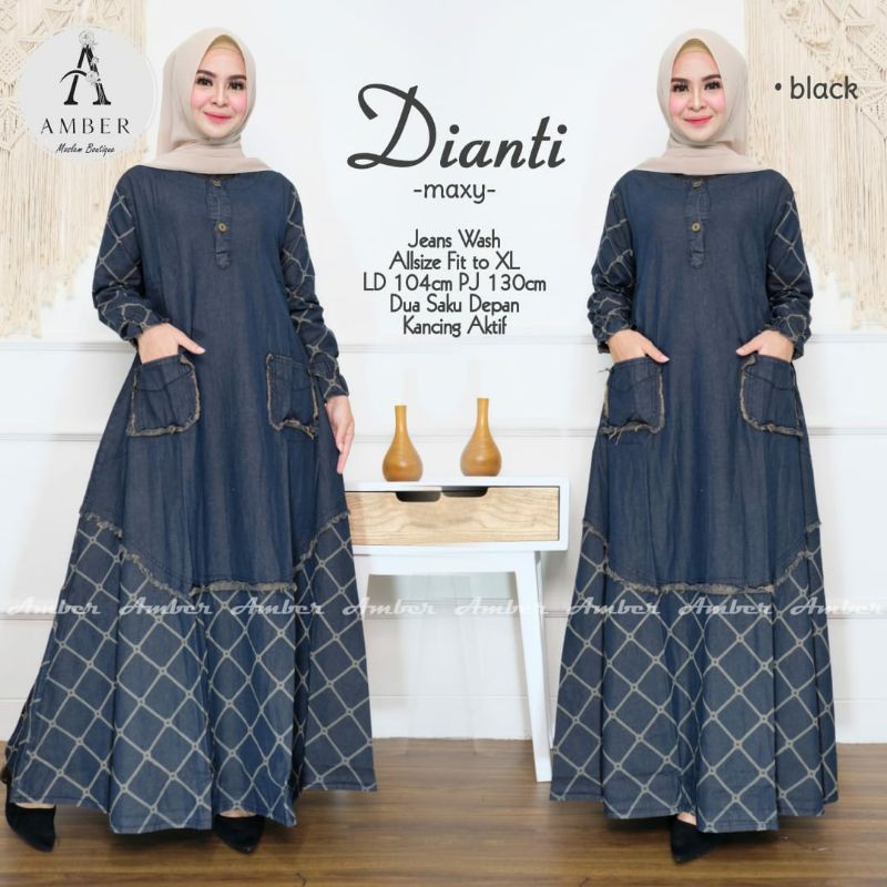 dianti gamis wanita jeans wash terbaru | dress casual | busana muslim | gamis wanita motif