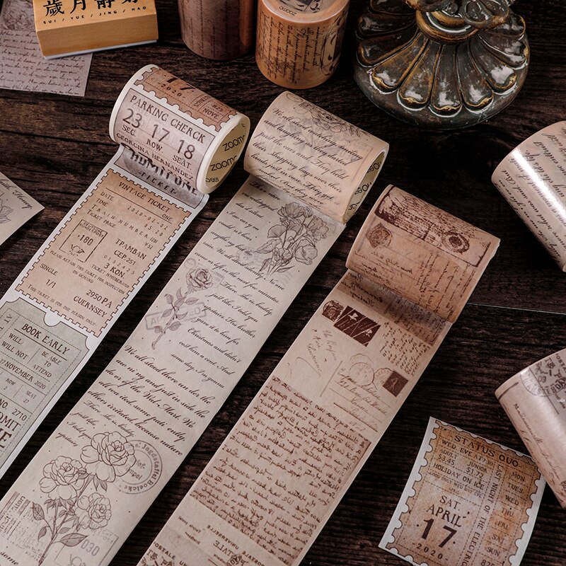 Journamm 5cm*3m Vintage Letters Washi Paper Tape for Deco Scrapbooking  School Supplies DIY Creative Stationery Decoration Tapes-5