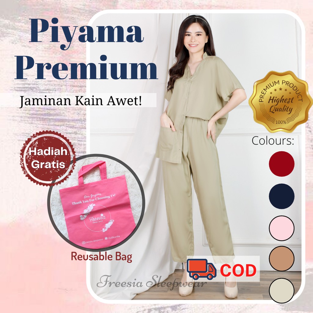 Baju Tidur  Piyama Set Wanita  Dewasa One Set Rayon Polos 