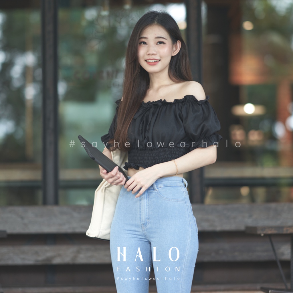 [HaloFashion] Anandara Sexy Sabrina Crop Top Basic Top Korean Fashion