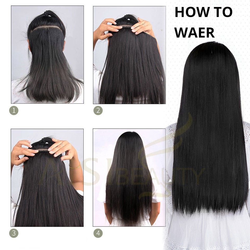COD❤️Wig Lima Klip Rambut Lurus Panjang Potongan Wig  Serat Kimia Potongan Rambut Aksesoris Fashion Wanita Korea Import Murah