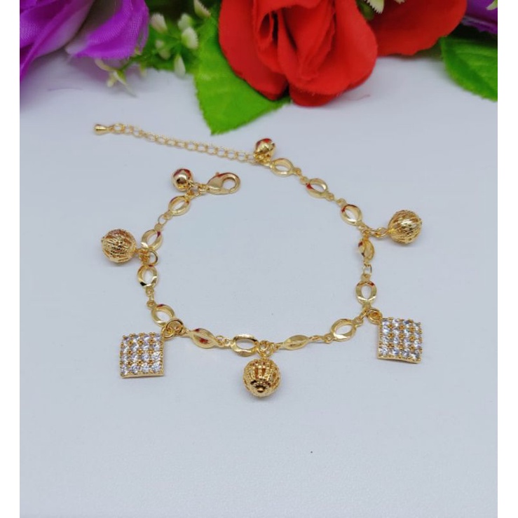 Gelang Tangan Liontin Kotak&amp;Bola Xuping Lapis Emas 18k