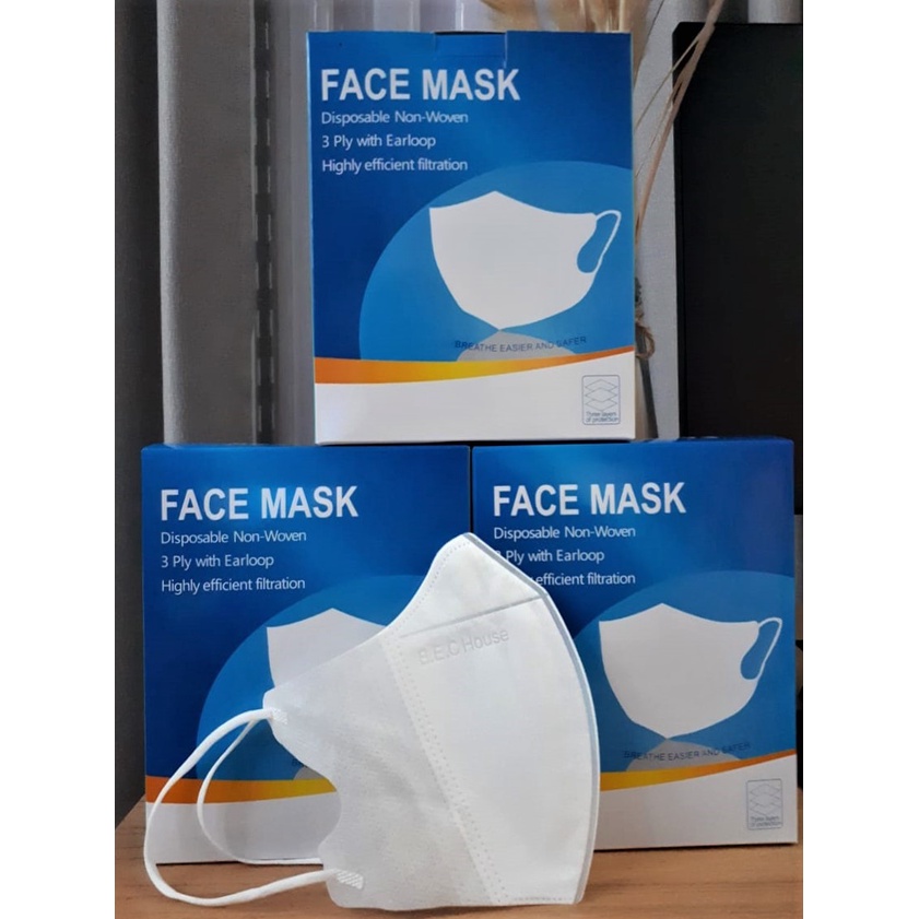 Masker Duckbill Isi 50 Putih Emboss Facemask Like Sensi