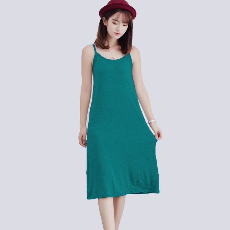 Midi Dress Camisoles Singlet Tali kecil Wanita Gaya Korea - fashion Anggun