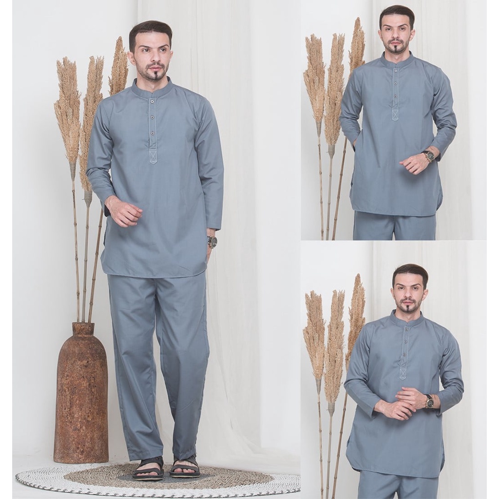 Baju Muslim Pria Koko Setelan Baju dan Celana Panjang Model Polos Terbaru Bahan Cotton Original Adem
