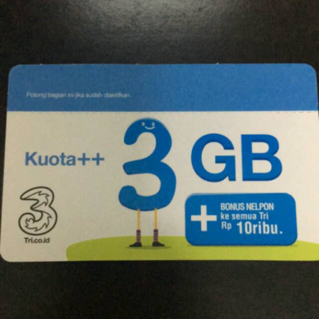 VOUCHER / INJECT KUOTA TRI 3GB BONUS KUOTA 6GB (4G)