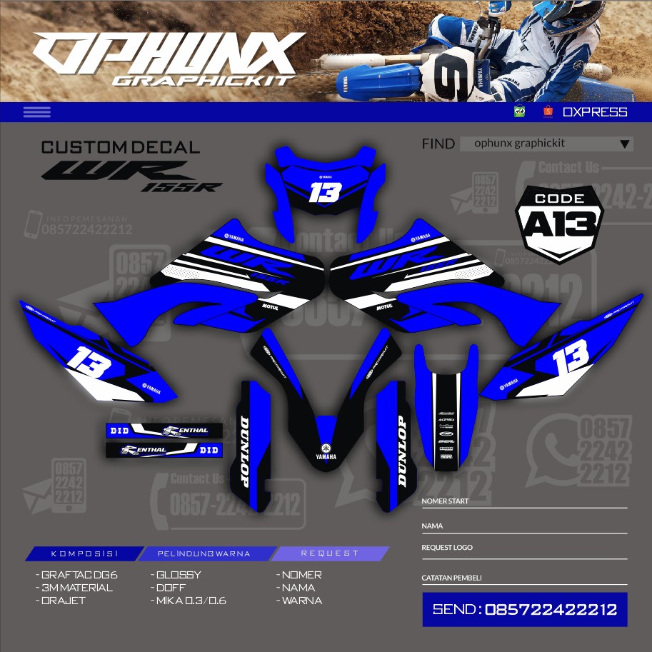 Sticker Decal YAMAHA WR 155 R Custom Stiker WR A13