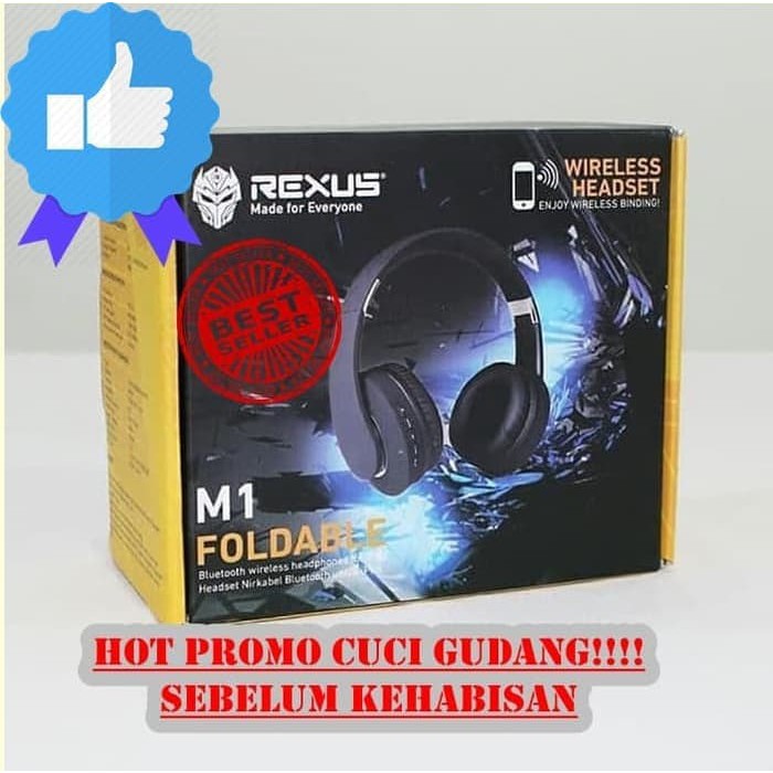 Termurah Rexus M1 Wireless Headset Gaming Bluetooth Headphone+microSD+FM Radio - Putih