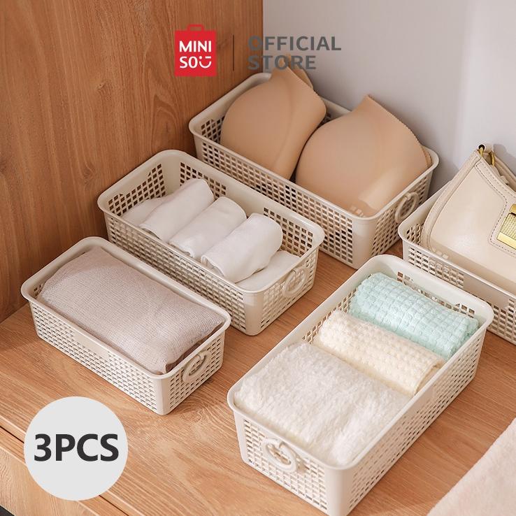 MINISO KERANJANG PENYIMPANAN 3PCS KOTAK SERBAGUNA TEMPAT KAIN HANDUK RAK MULTIFUNGSI STORAGE BOX 3 P