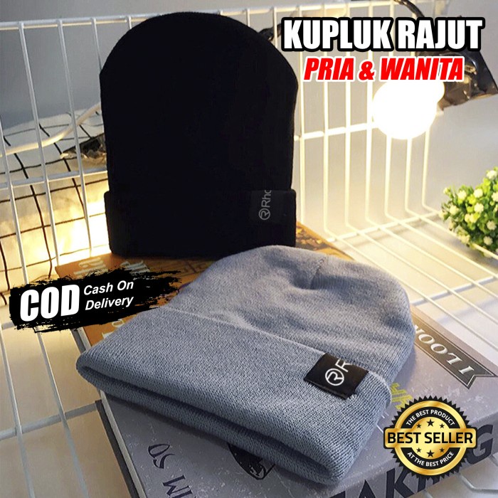 topi bucket wanita Kupluk Rajut Pria dan Wanita Beanie Hat Kupluk Bahan Katun - Hitam L5W3 PREMIUM B