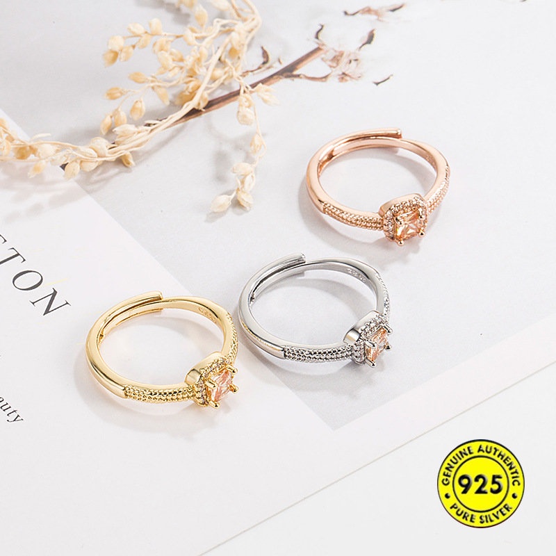 Cincin Berlian Imitasi Bentuk Kotak Kecil Model Terbuka Adjustable Untuk Wanita U1010