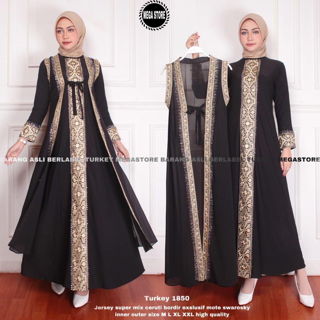 Turkey Abaya Original Asli megastore Model 1850 Gamis Jumbo kekinian Inner Outer Ceruti Jersey Premi