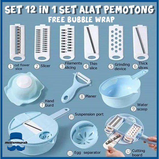 Alat Masak Dapur 12 Set / Pemotong Pengiris Parutan Bawang Buah Sayuran Praktis