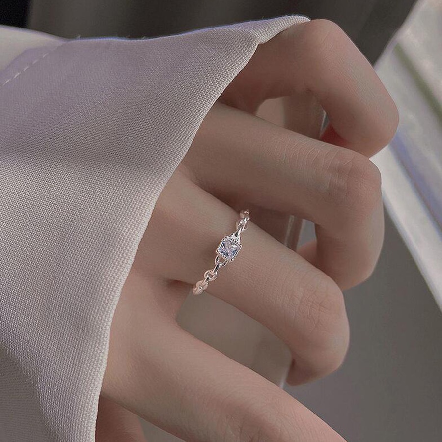 Wanita Elegan Cincin Kristal Berlian S925 Sterling Perak Perhiasan Fashion Rantai Baja Titanium Pertunangan Pernikahan Rings Adjustable Size
