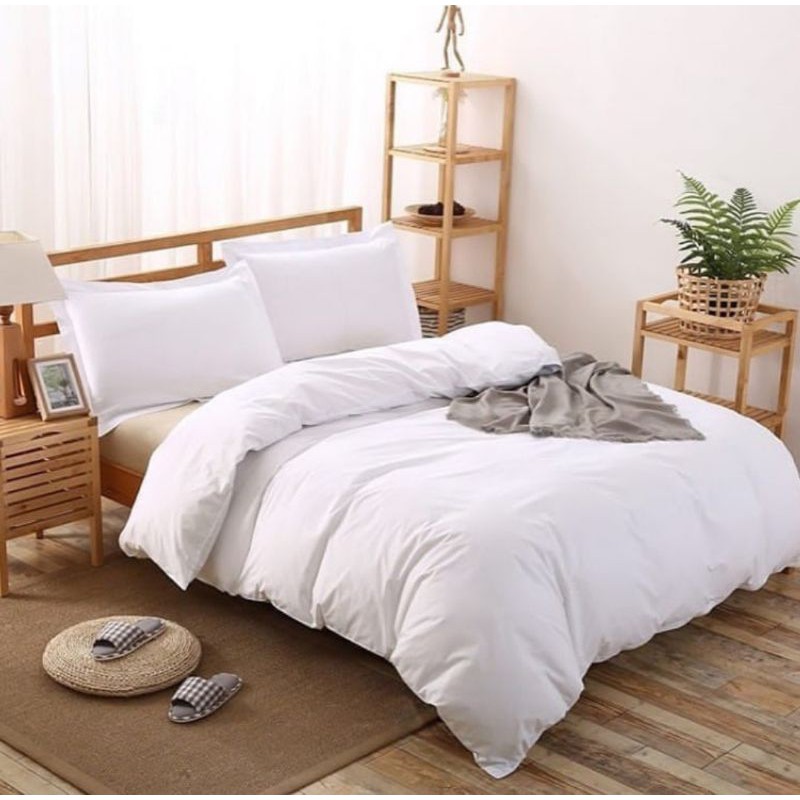 Sprei katun jepang polos putih size 180x200x30 rumbai 4 sarban dan 2 sargul + karkel