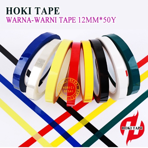 HOKI TAPE 12MM*50Y WARNA-WARNI Perekat Murah Super Kuat LAKBAN ISOLASI WARNA-WARNI