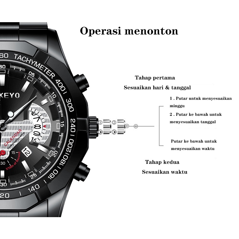 Aokeyo S001 Jam Tangan Pria Anti Air Original Luxury Stainless Steel（Free BOX+Kartu）-6