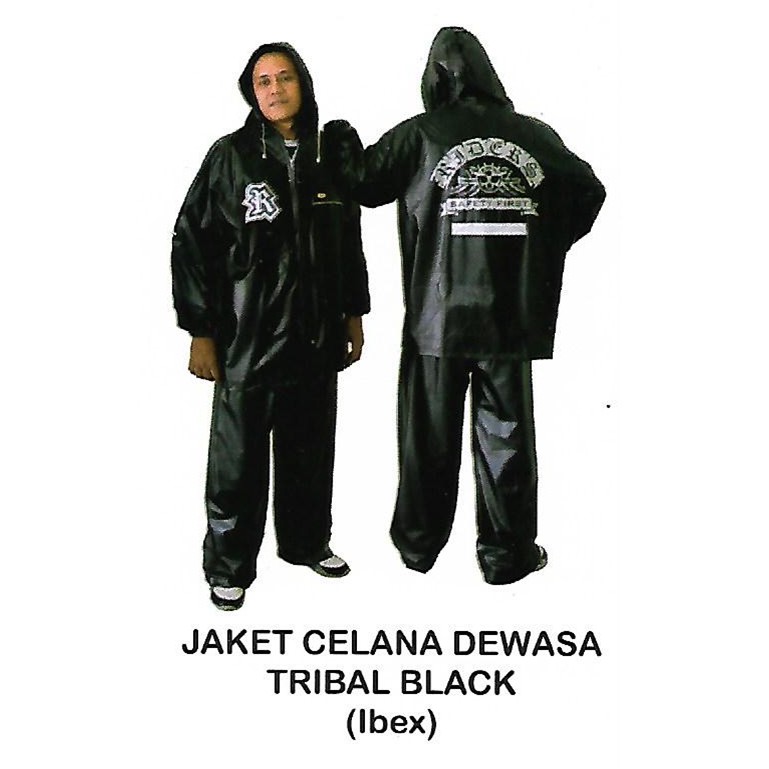 Jas Hujan Setelan Tribal Biru - Silver - Hitam Ibex