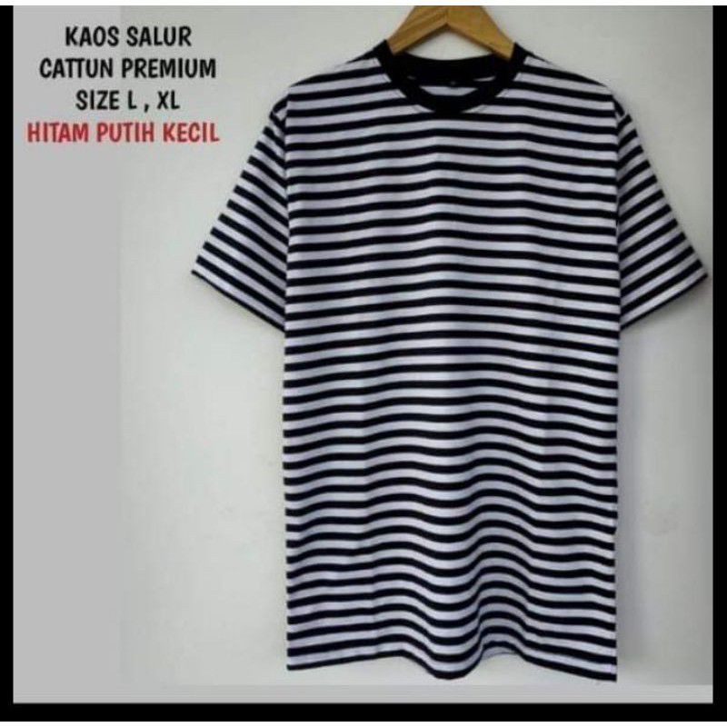 kaos stripe hitam putih medium size S-5XL