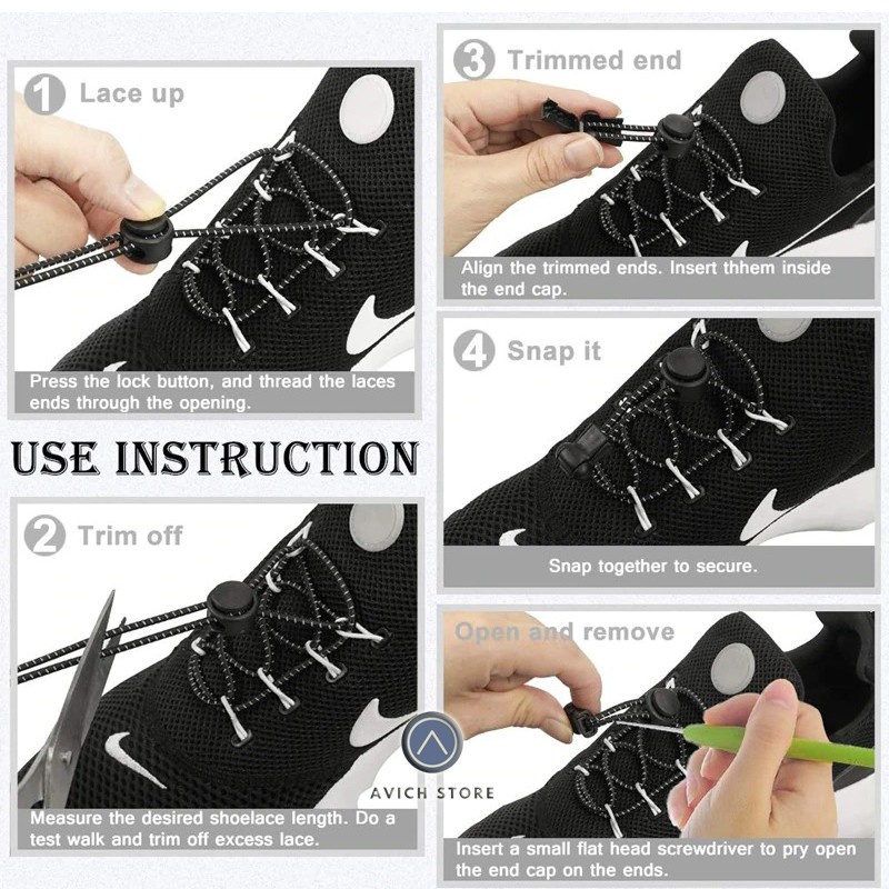 TALI SEPATU KARET ELASTIS LOCK LACES SHOE LACES