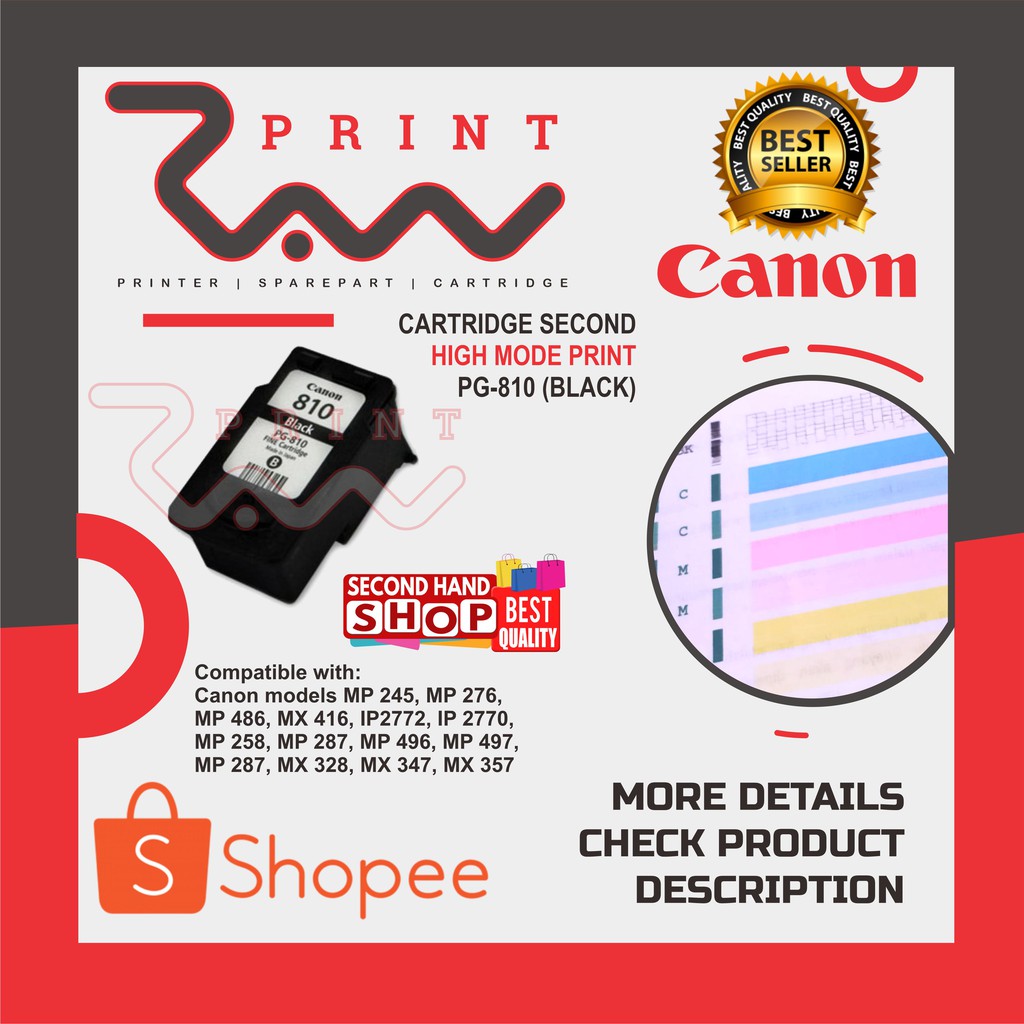CARTRIDGE CANON PG-810 BLACK/HITAM ORIGINAL BEKAS INFUS IP2770, MP237, MP287