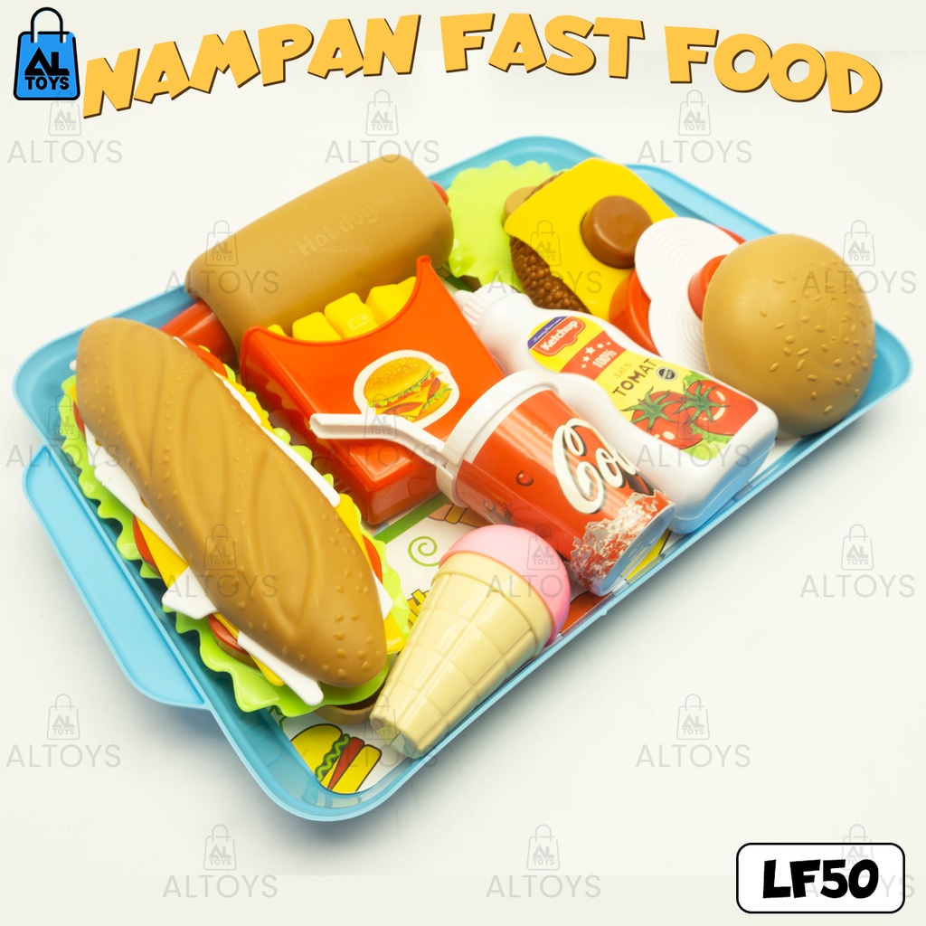 Mainan Nampan Masakan Fast Food Hot Dog / Burger / Kentang Goreng / Ice Cream LF50