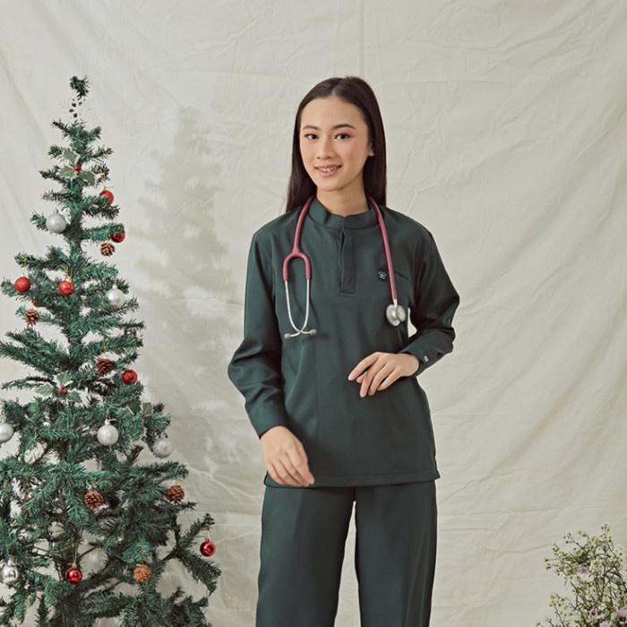 Baju Jaga MANDARIN LS - DARK GREEN Scrubs Theatre Blues Empirical Lengan Panjang