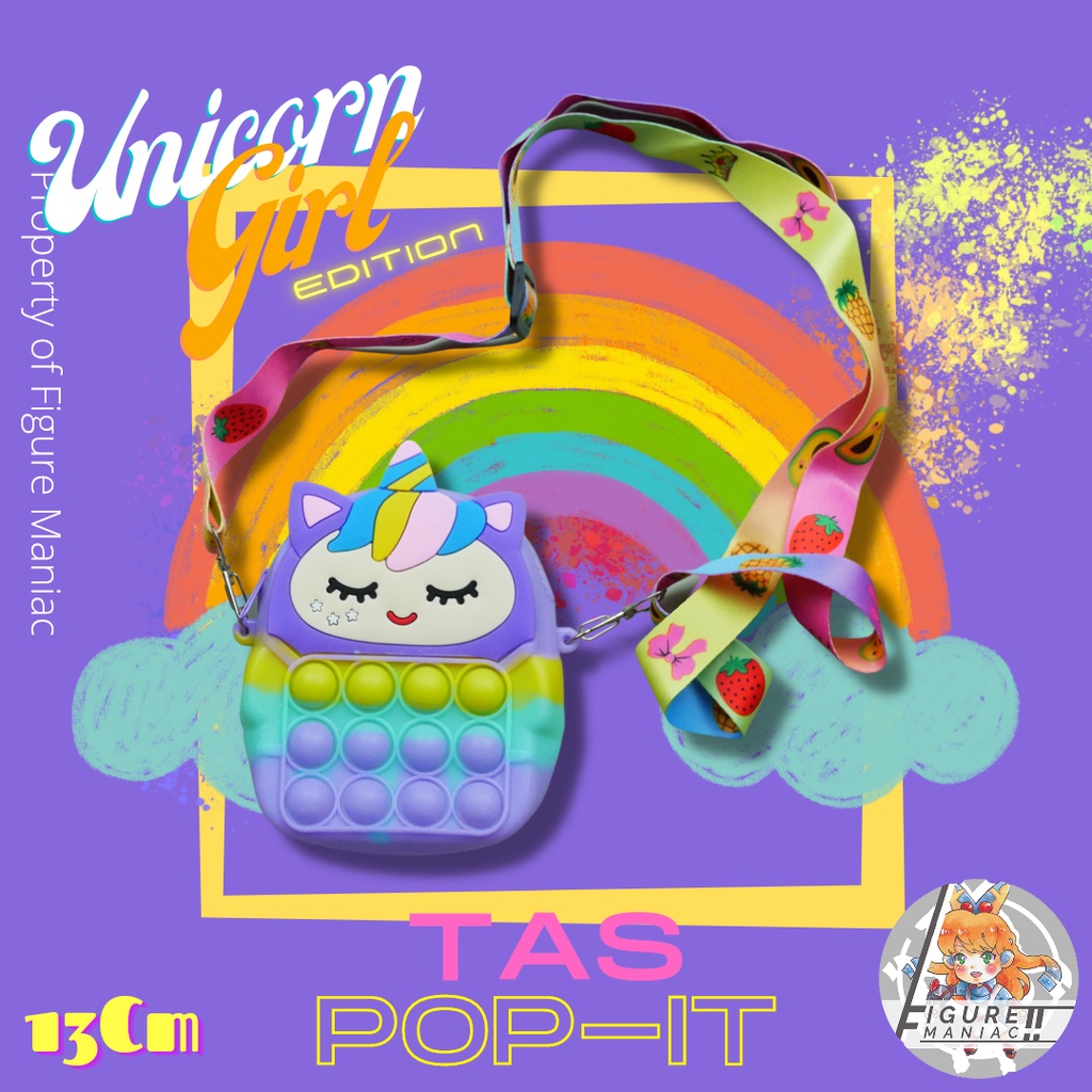 Tas Pop It Mini Unicorn Girl Sling bag edition premium import size 13 cm free tali selempang Tas Anak Tas Handphone Tas Mainan Anak Tas Sekolah