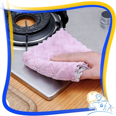 Dish Towel Kain Lap Meja Piring Gelas Serap Air Towel Microfiber Piring Meja Anti Minyak Serbaguna Bahan Coral Fleece Lap Pengering