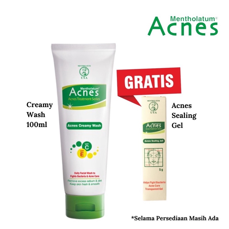 Acnes Creamy Face Wash 100gr Gratis Acnes Sealing Gel 5gr
