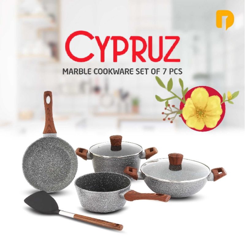 Cypruz Marble Cookware panci anti lengket set 7 pcs