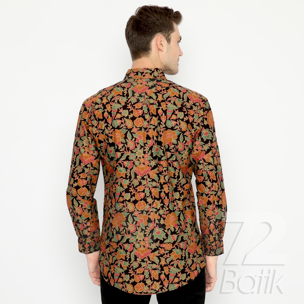 BAJU BATIK PRIA Kemeja Lengan Panjang Slimfit Premium Elegant Warna Hitam Orange Hijau 727393 Cap 72 - Baju Kemeja Atasan Pakaian Setelan Batik Pria Cowok Laki Laki Remaja Keluarga Kantor Lengan Panjang Modern Slimfit Slim Fit Premium Kekinian