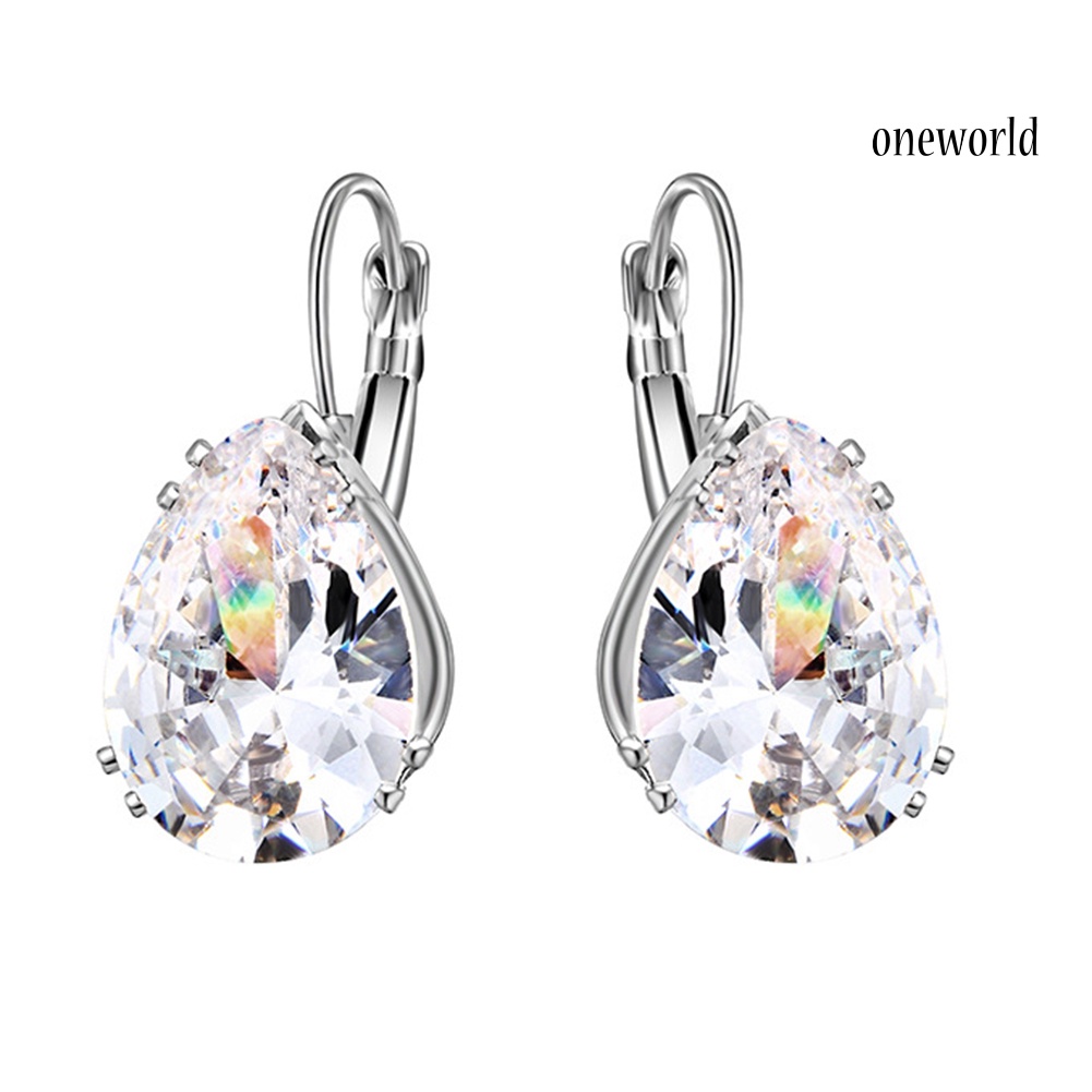 OW@ Women Teardrop Cubic Zirconia Inlaid Dangle Leverback Earrings Jewelry Gift