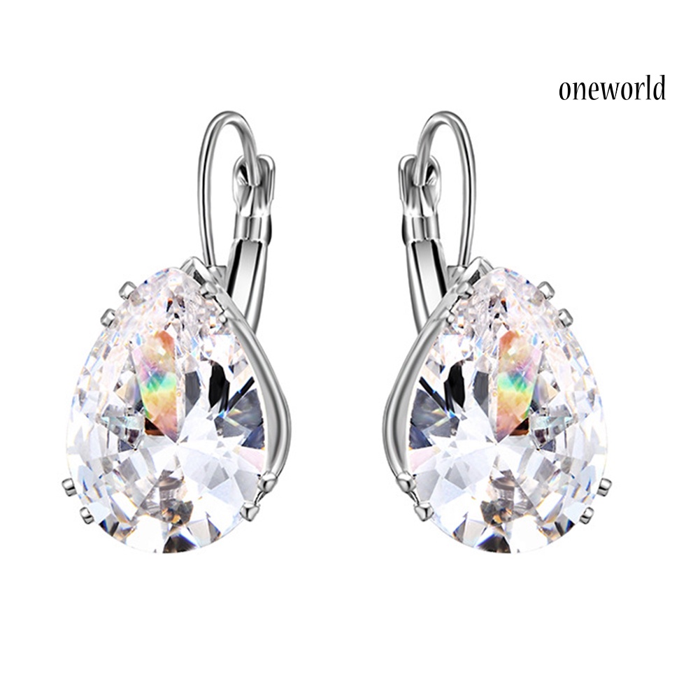 OW@ Women Teardrop Cubic Zirconia Inlaid Dangle Leverback Earrings Jewelry Gift