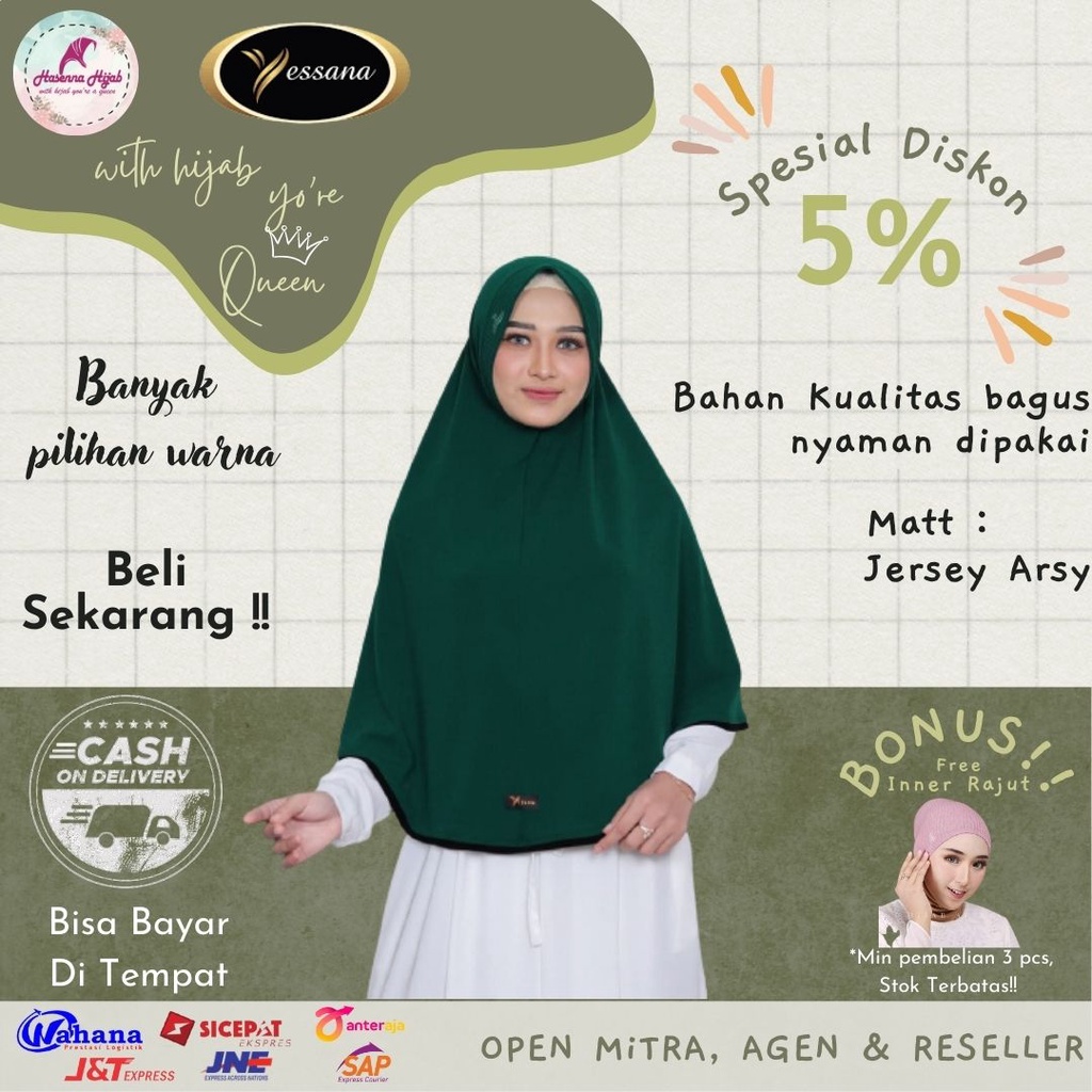 Yessana Hijab Tebaru Kerudung Syar'i Bergo Sofia Ped Antem Variasi List Pinggir Matt Jersey Arsy