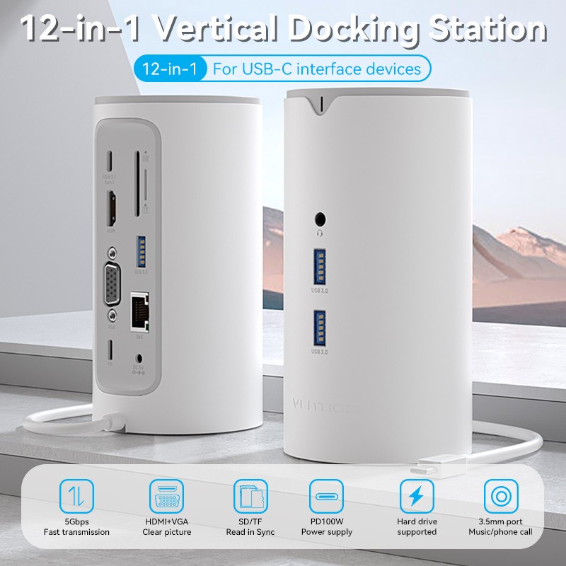 Vention Multiport Vertical Docking Usb Type C 3.1 HDMI VGA PD RJ45