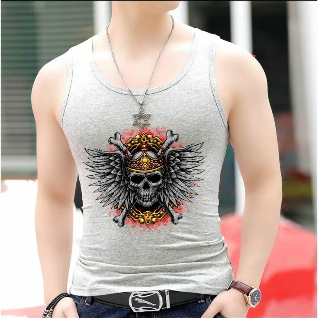 POLILE - SINGLET MOTIF CROWN SKULL / kaos dalam pria / singlet olahraga / singlet santai / terbaru / terlaris / termurah