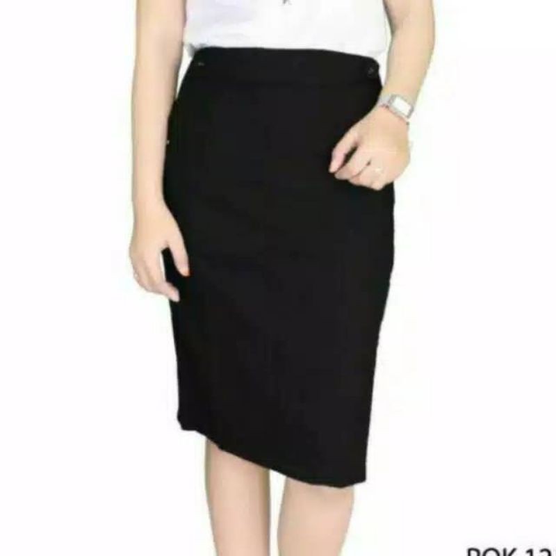 Rok Span Hitam Kerja Formal Selutut 3/4