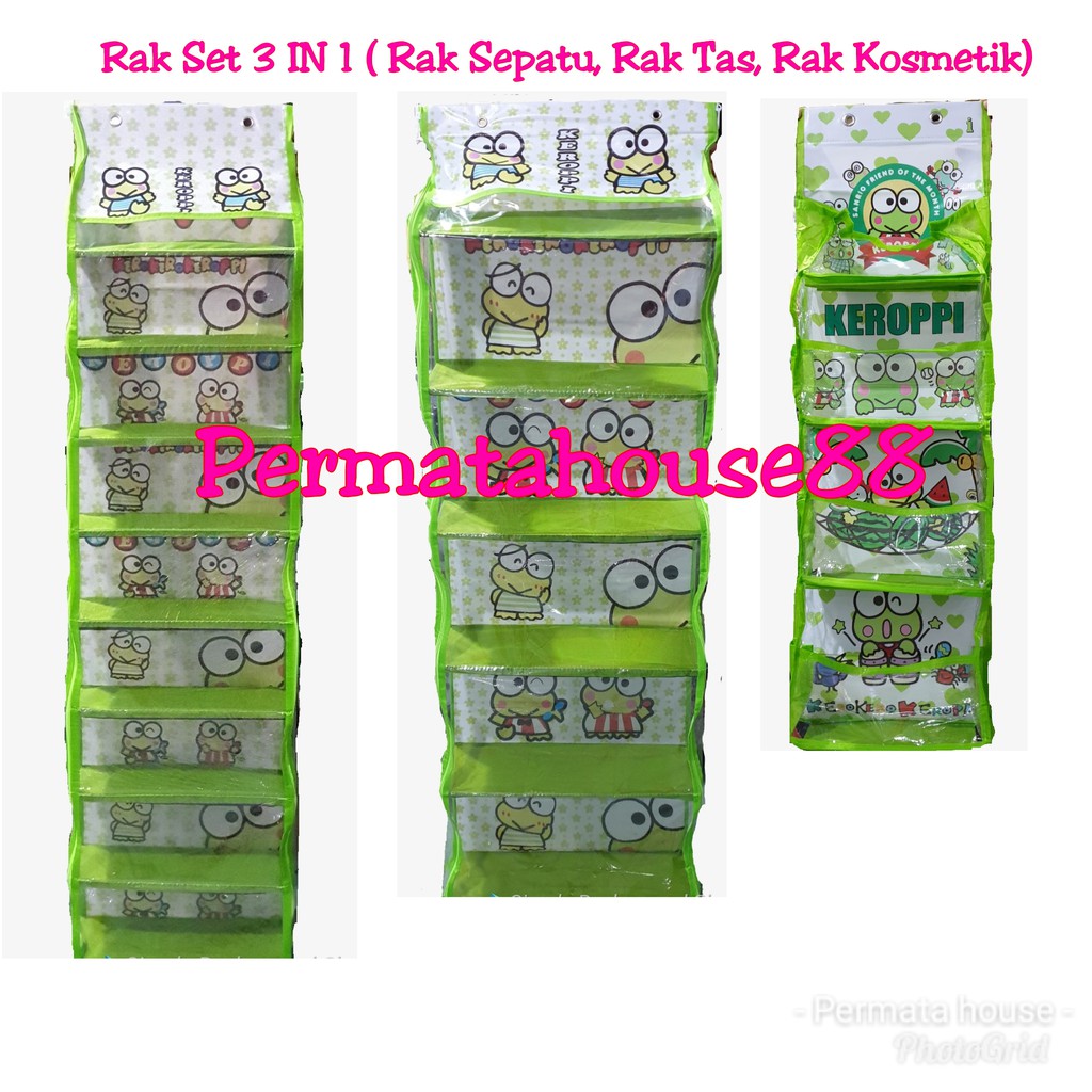 1 set Rak Gantung  1 Paket Rak Gantung 3 in 1 (Rak Tas + Rak Sepatu + Rak Kosmetik)