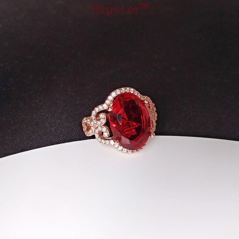 Hot Sale Elegant Temperament Entry Lux Rose Gold Inlaid Ruby Adjustable Ring