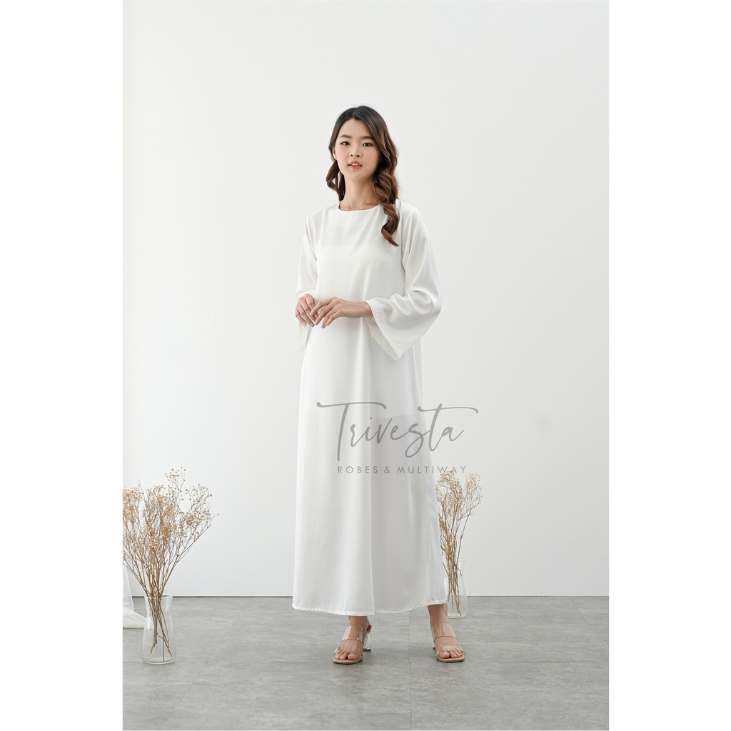 Dress Inner Krah Bulat Satin- WHITE-Bisa untuk Dalaman Hijab Manset Gamis Satin